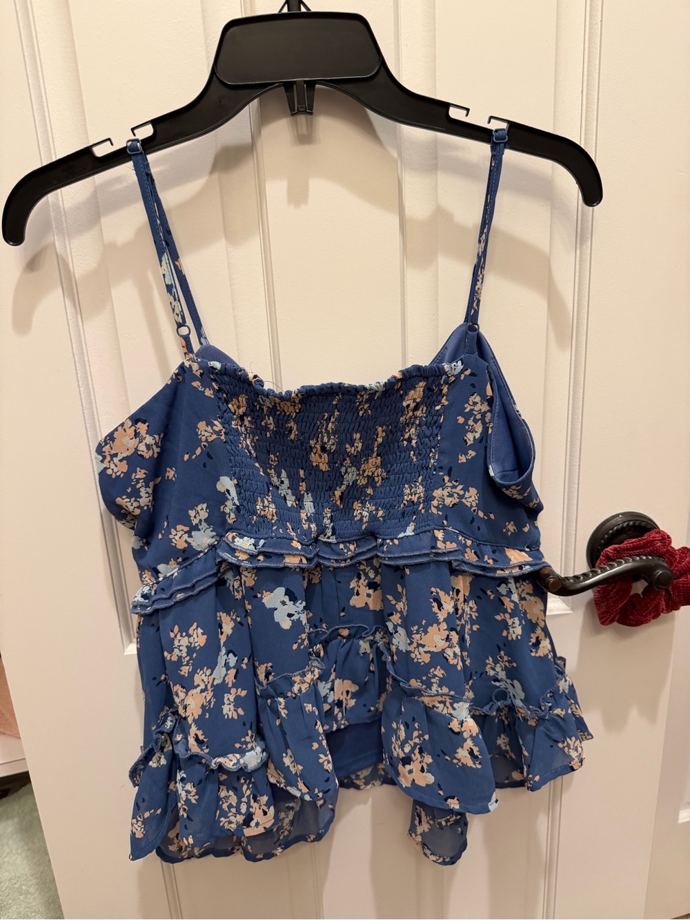 Blue Floral Ruffle Smocked Cami Top - Women